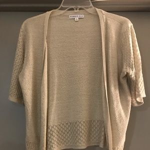 Cream and gold short sleeve cardigan sweater